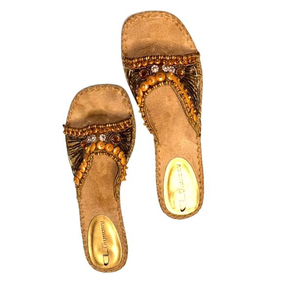 Laundry Audrey Bronze Satin Beaded Slide Sandals size 6.5 - Picture 2 of 10